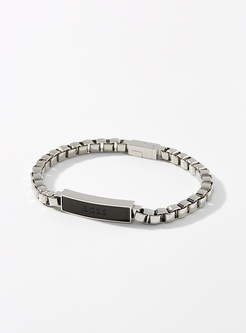 BOSS Silver Logo plate bracelet for men