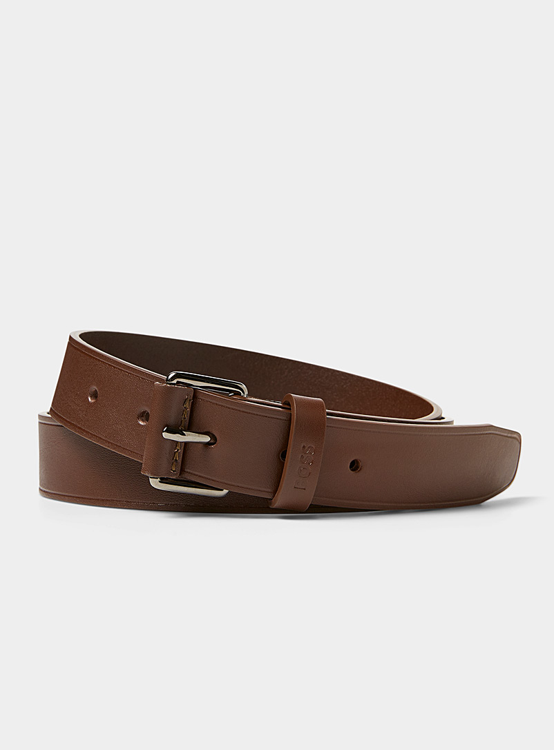 BOSS Brown Scott leather belt for men
