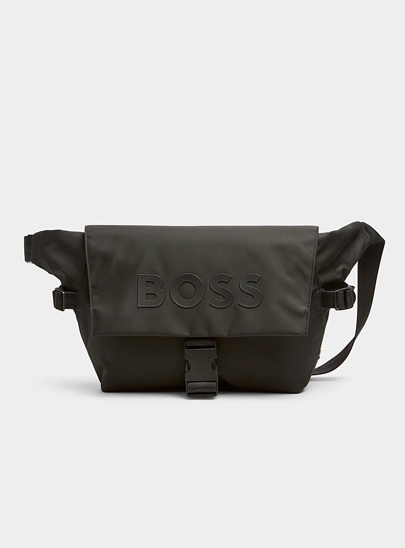 BOSS: Le sac messager logo ton sur ton Noir pour homme