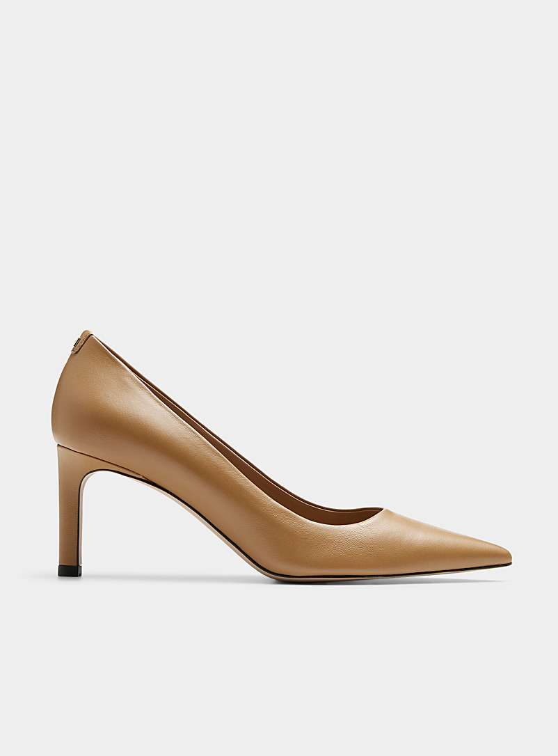 BOSS Light brown Janet pointed-toe leather pumps for women