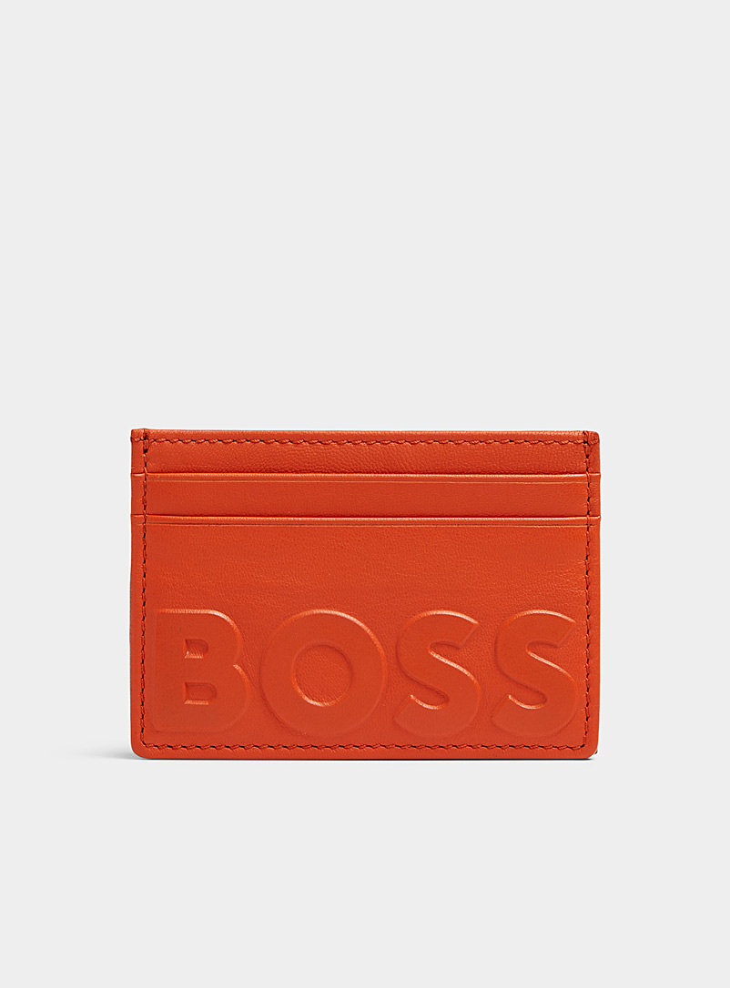 BOSS: Le porte-cartes cuir logo embossé orange Orange pour homme