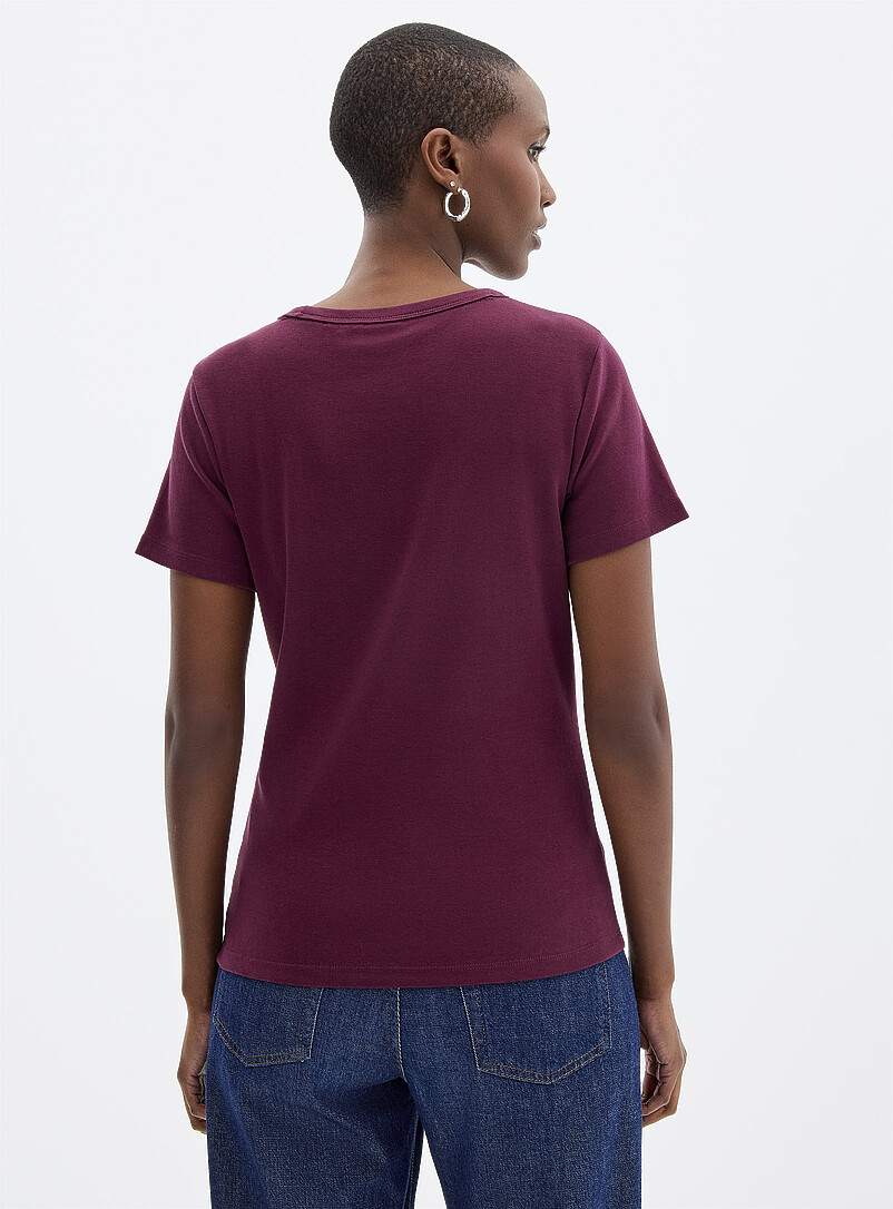 HUGO Burgundy Embroidered logo crew-neck T-shirt for women