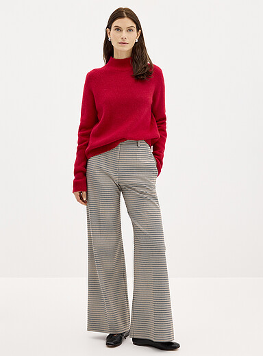 HUGO: Le pantalon pied-de-poule Hasmina <b>Coupe : jambe large, taille haute</b> Brun &agrave; motifs pour femme