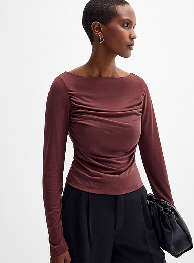 Drape-effect long-sleeve T-shirt