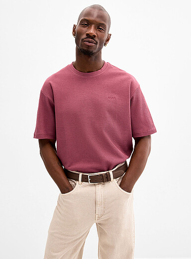 BOSS Red Minimalist-logo ribbed T-shirt for men
