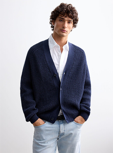 BOSS: Le cardigan col c&ocirc;tel&eacute; Andemo Bleu fonc&eacute; - Indigo pour homme
