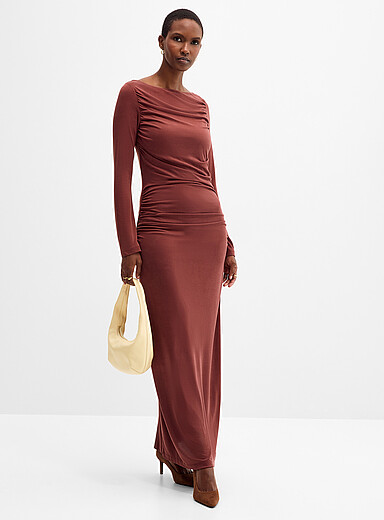 HUGO: La robe drap&eacute;e jersey chocolat Brun pour femme