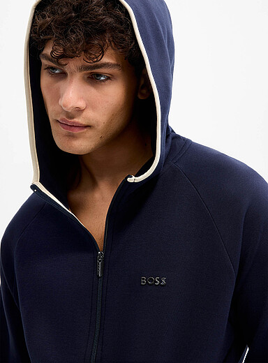 Contrast trim zip-up lounge hoodie