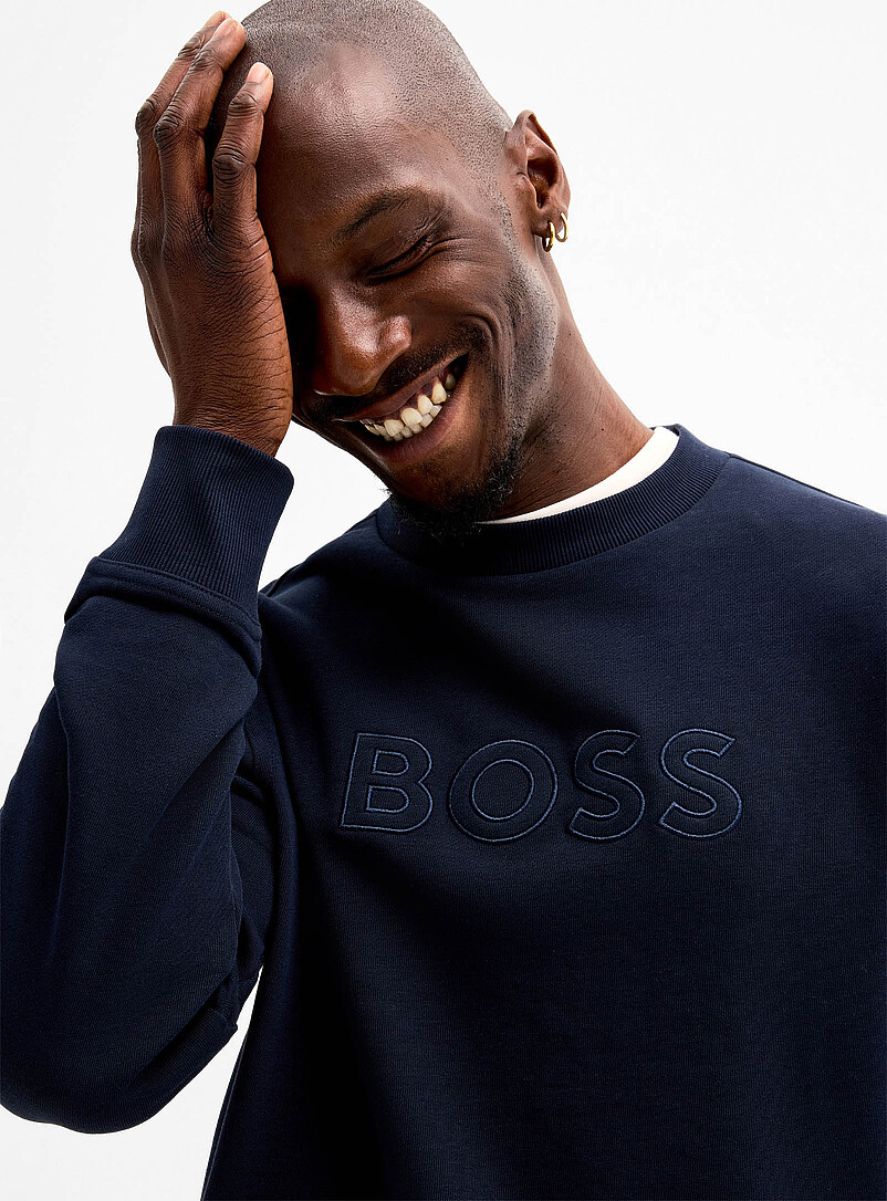 BOSS Navy blue Tone-on-tone logo sweatshirt for men