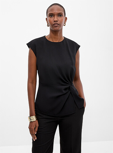 HUGO Black Cathila tie-waist crepe blouse for women