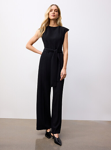 HUGO Black Kathalia knotted belt crepe jumpsuit for women