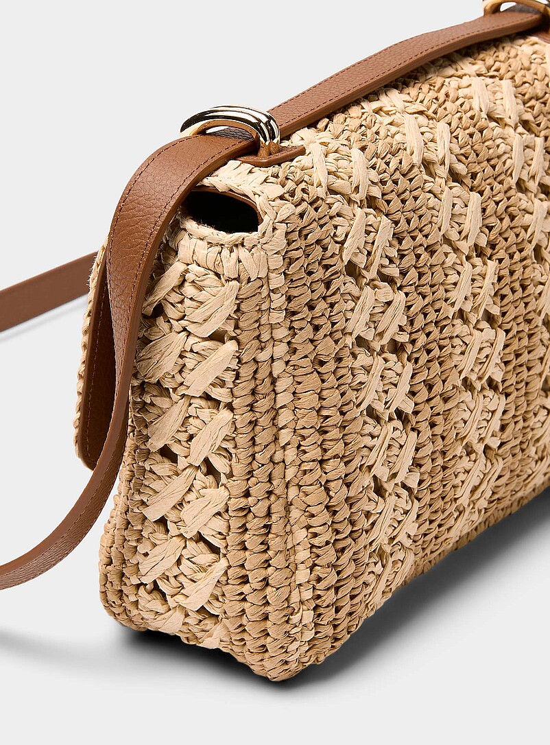 BOSS: Le sac bandouli&egrave;re paille crochet&eacute;e deux tons Brun &agrave; motifs pour femme