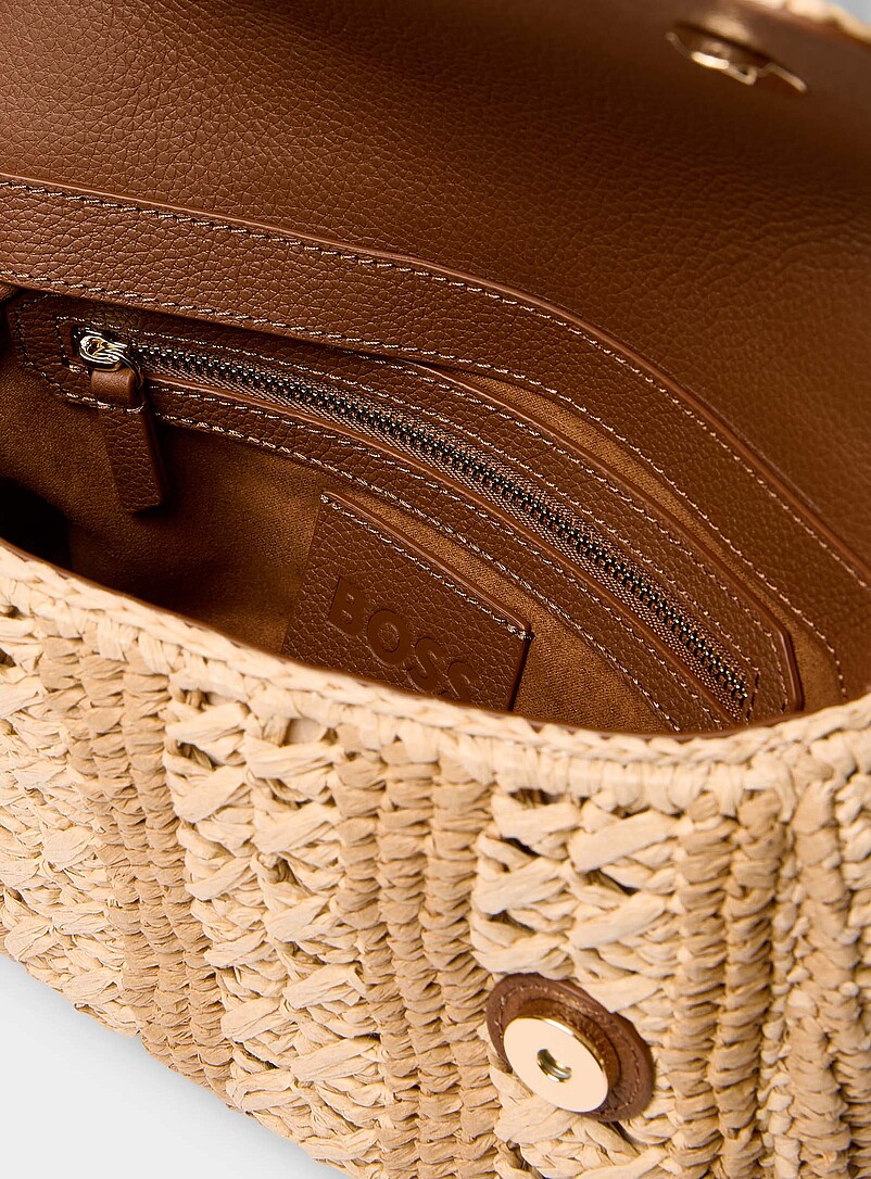 BOSS: Le sac bandouli&egrave;re paille crochet&eacute;e deux tons Brun &agrave; motifs pour femme