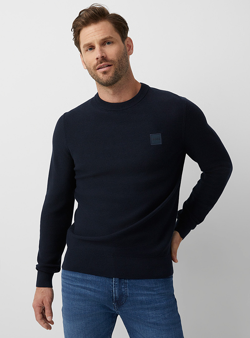 BOSS Marine Blue Katoural piqué sweater for men
