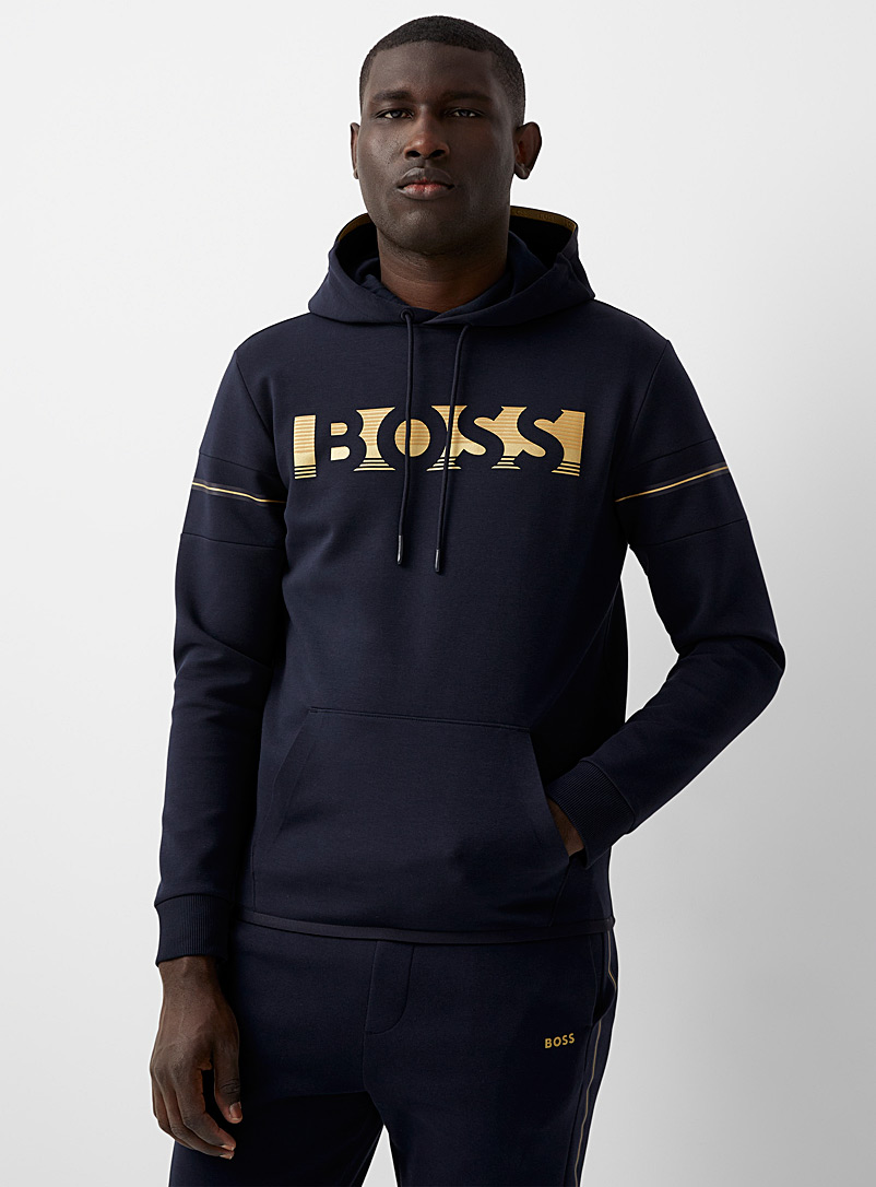 BOSS Dark Blue Gold-accent Soody hoodie for men