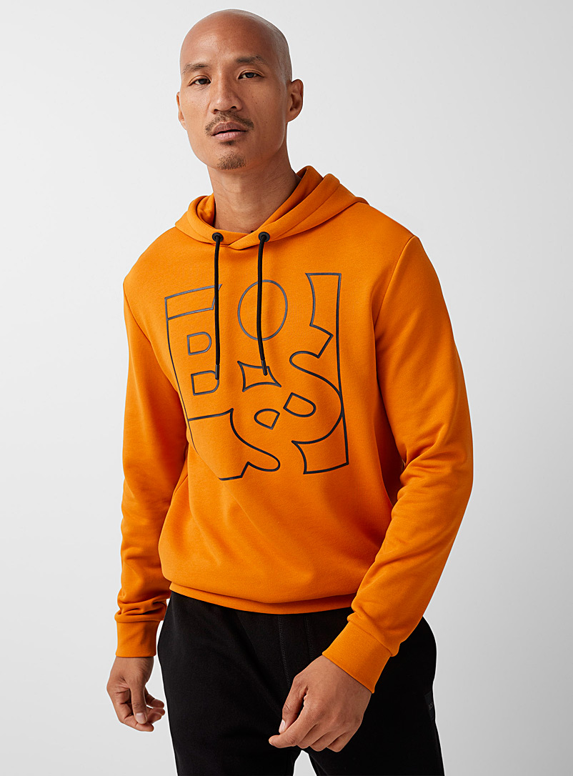 BOSS: Le sweat capuchon logo décomposé Orange pour homme