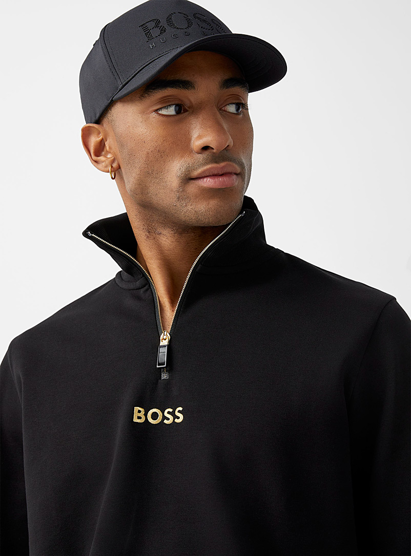 BOSS Black Golden logo zip-neck sweatshirt for men