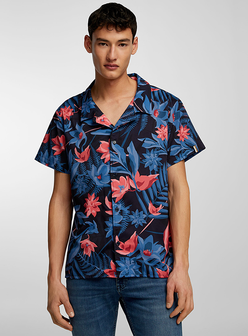 BOSS Patterned blue Exotic flora camp shirt for men