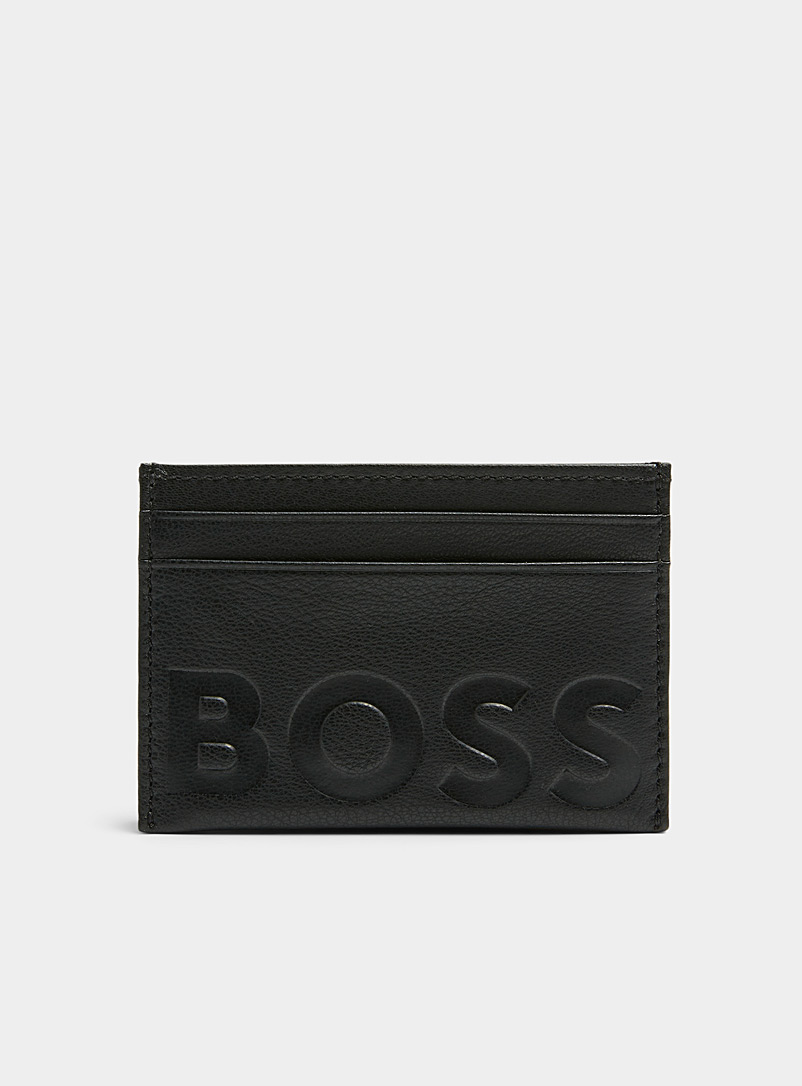 BOSS Black Embossed logo leather card holder for men