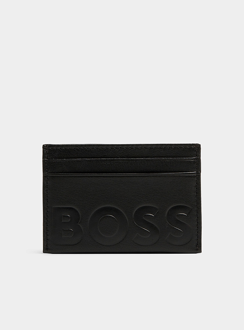 BOSS: Le porte-cartes cuir logo embossé Noir pour homme