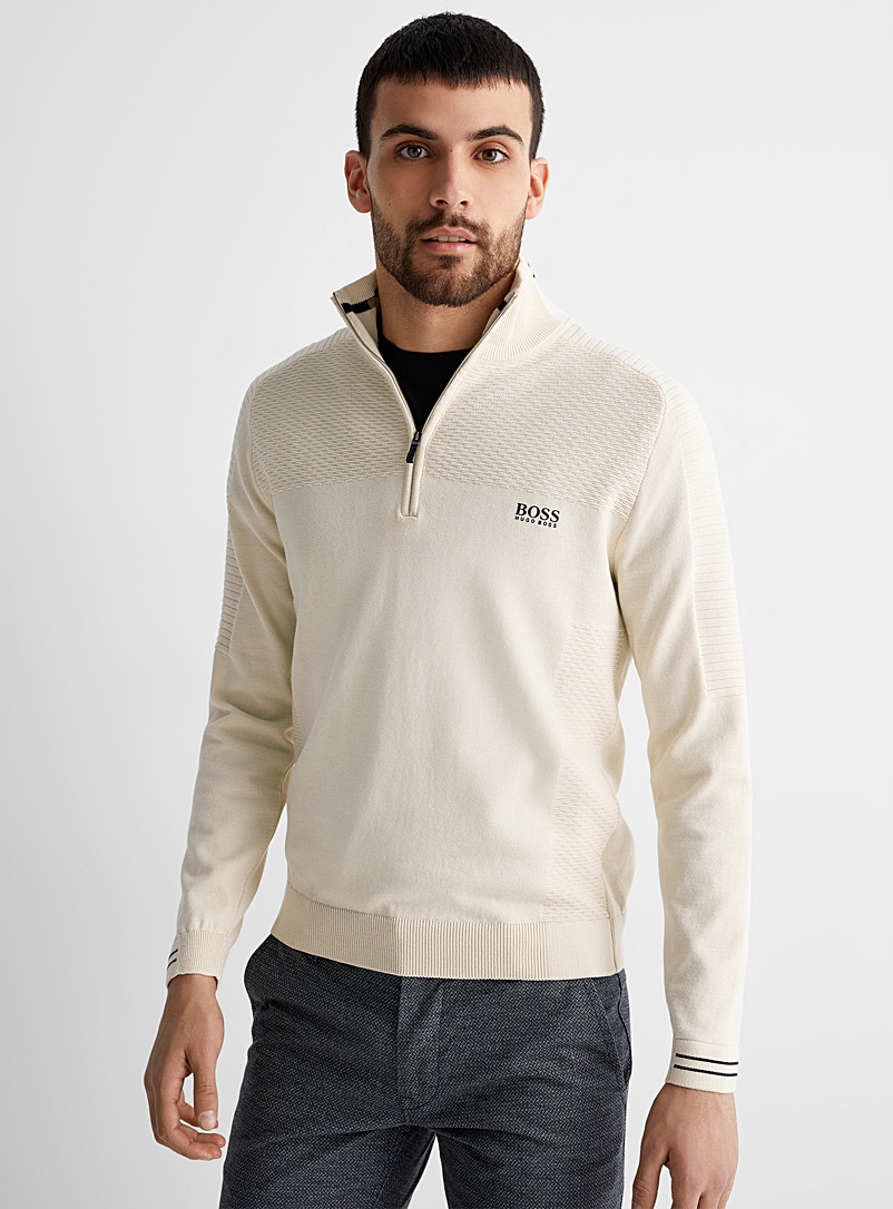 BOSS White Zenard half-zip sweater for men