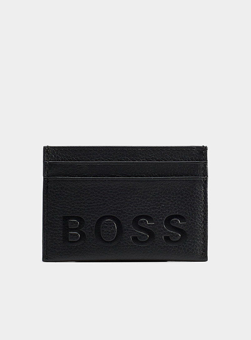 BOSS: Le porte-cartes cuir logo embossé Noir pour homme