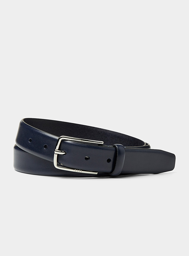 BOSS Dark Blue Rectangular-buckle leather belt for men
