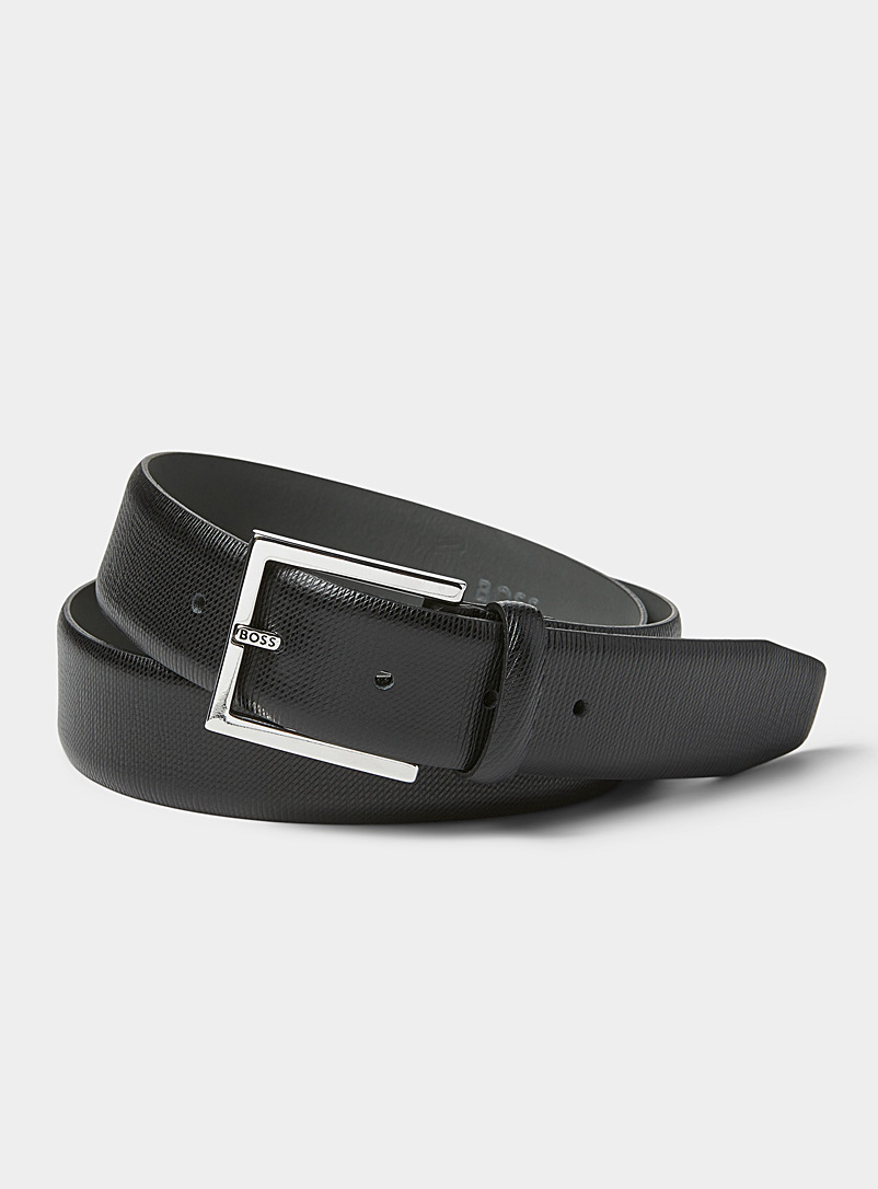 BOSS Black Micro-textured leather belt for men