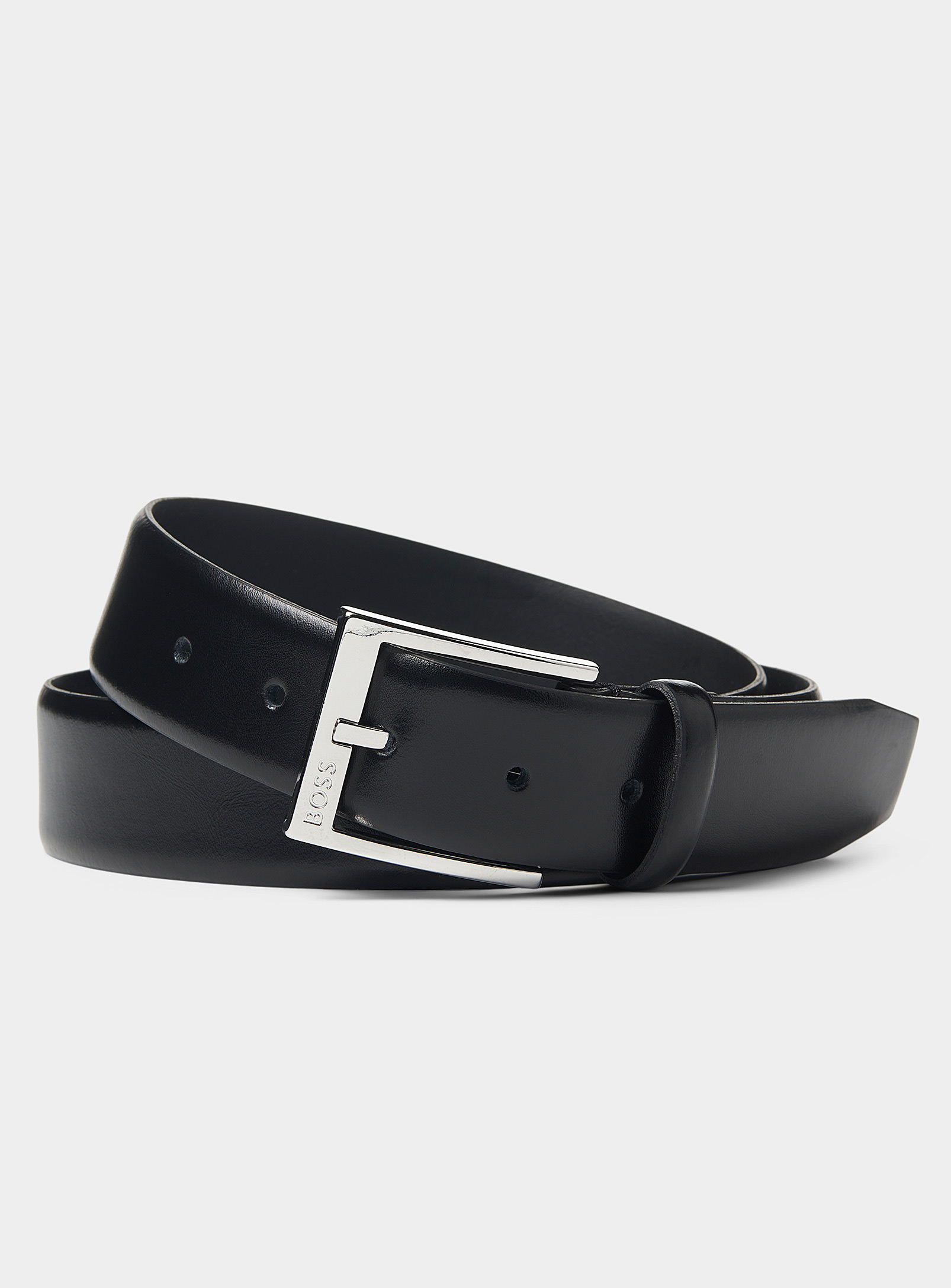 Hugo Boss Smooth Italian Leather Belt In Black