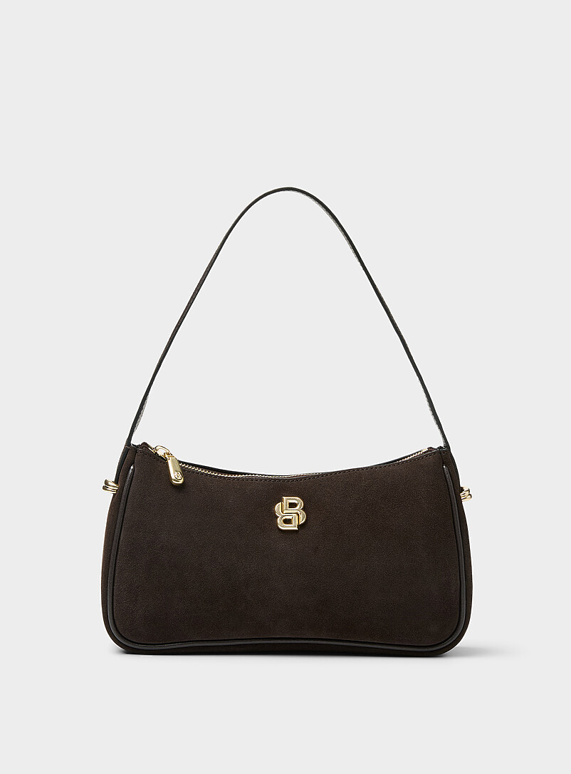 Metallic-Logo Suede Shoulder Bag