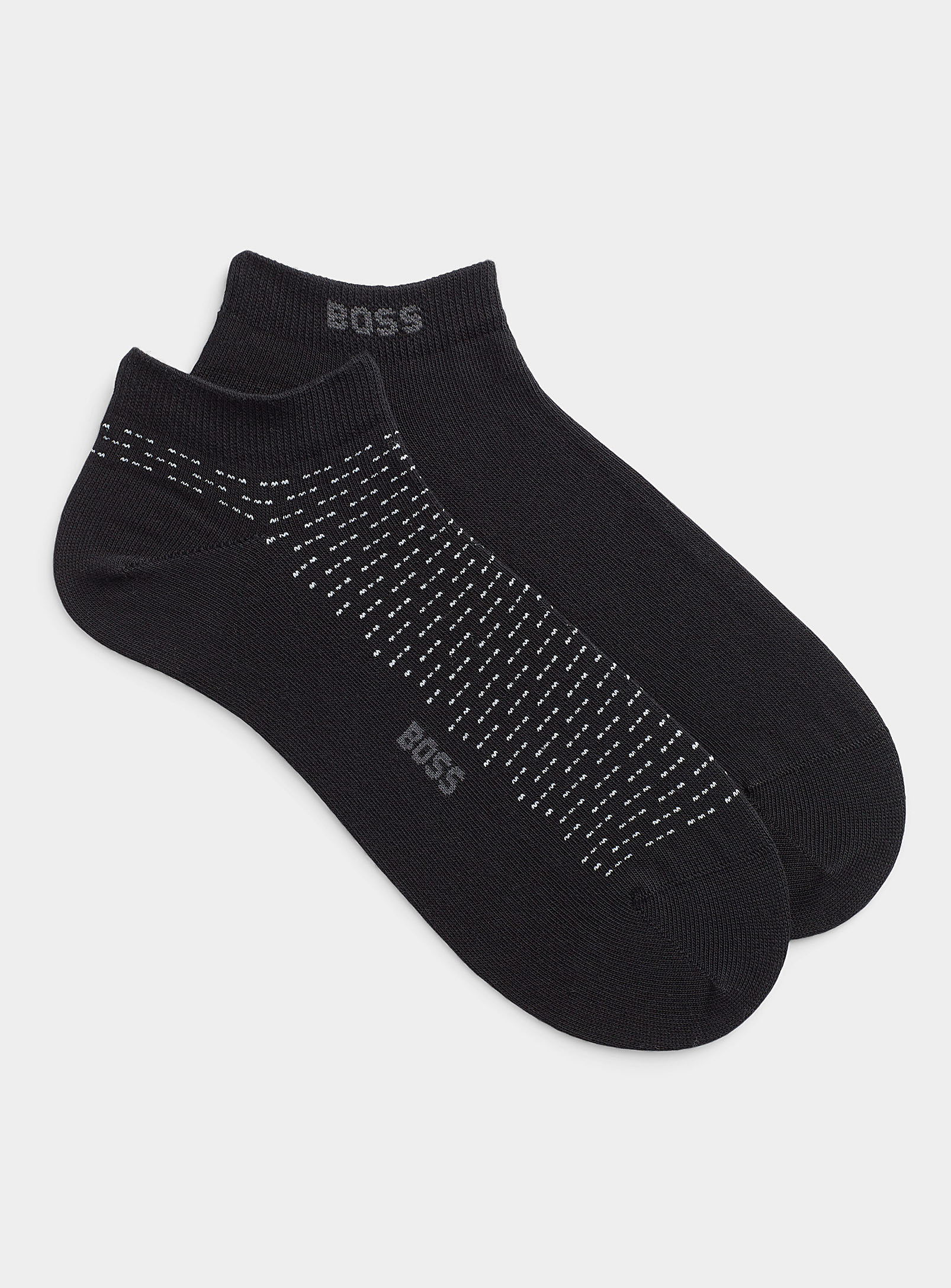 Hugo Boss Solid And Mini-pattern Ped Socks 2-pack In Black