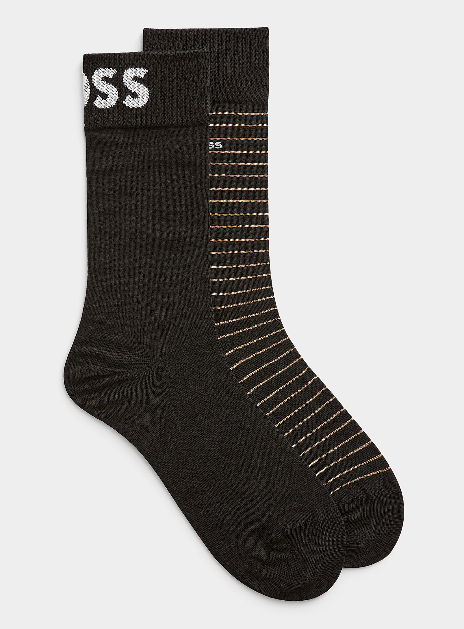 Shop Hugo Boss Solid And Striped Dress Socks 2-pack In Black