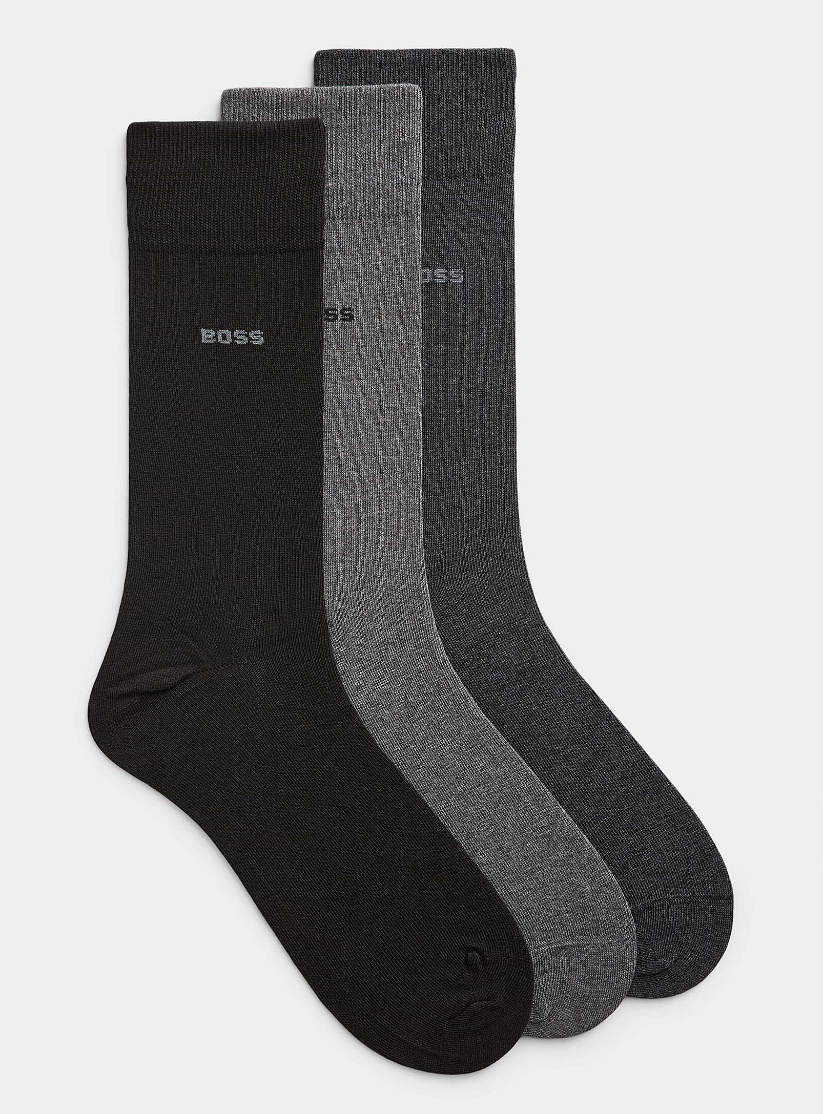 Hugo Boss Neutral Dress Socks 3-pack In Patterned Grey