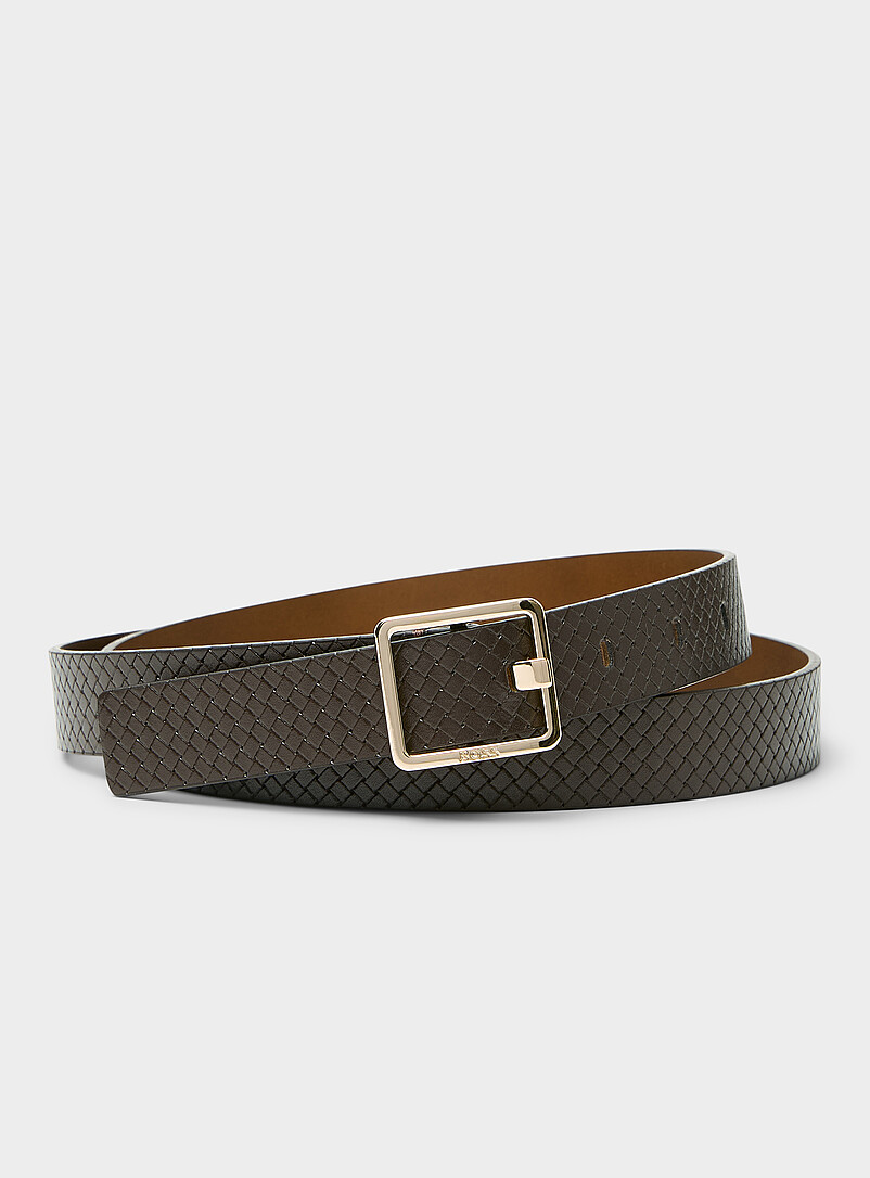 Eleri Basketweave-Embossed Leather Belt
