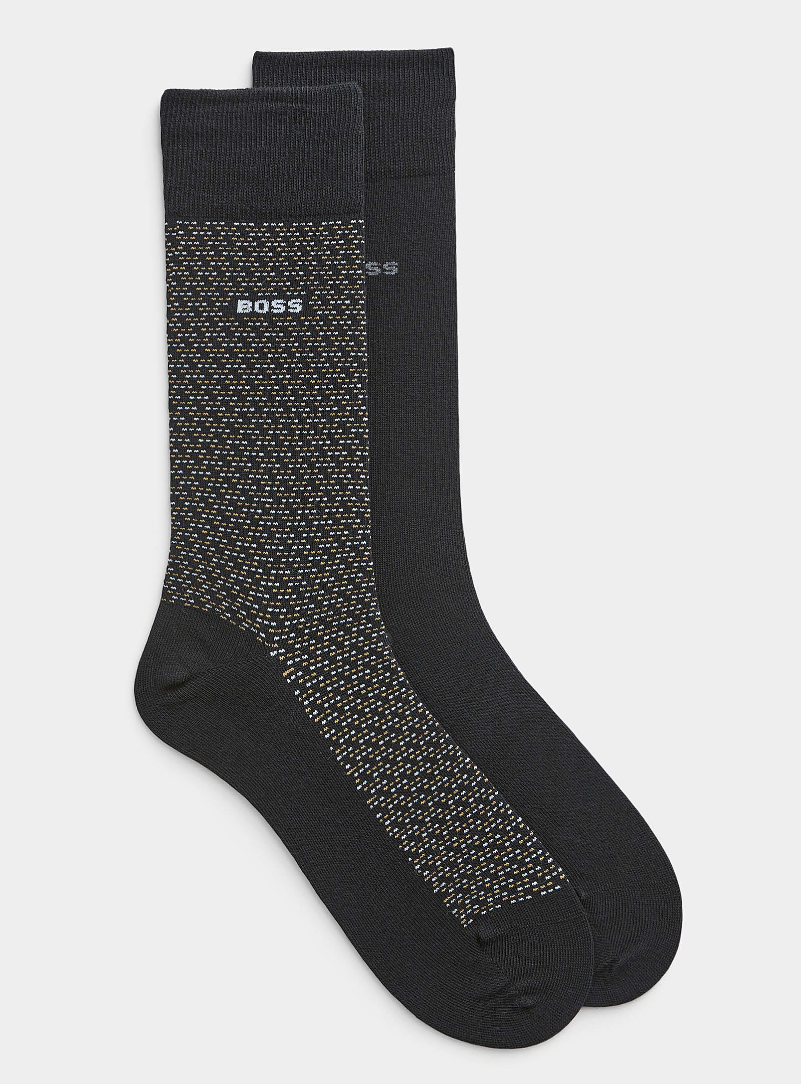 Hugo Boss Solid And Flecked Socks 2-pack In Black