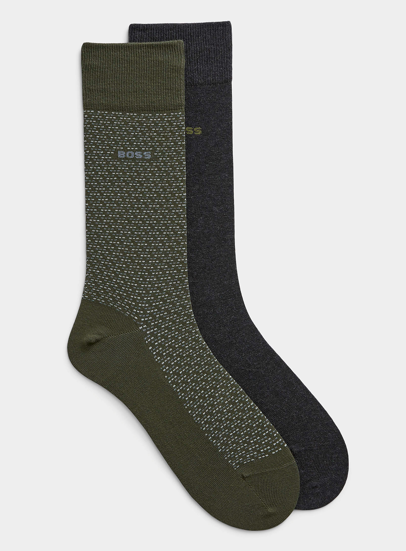 Hugo Boss Solid And Flecked Socks 2-pack In Green