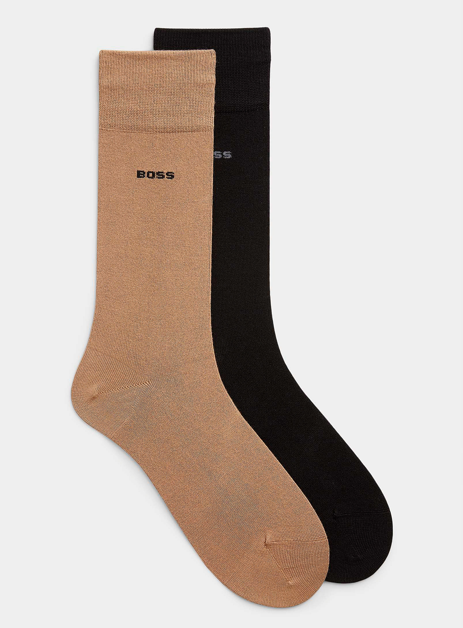 Shop Hugo Boss Solid Bamboo And Viscose Socks 2-pack In Brown