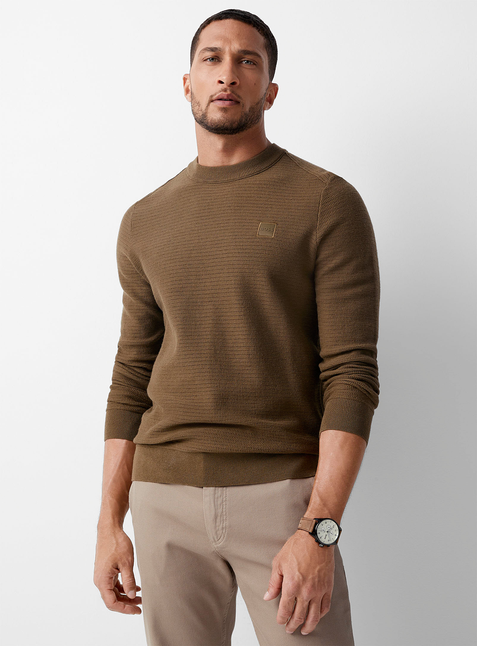 Hugo Boss Cashmere-blend Micro-check Knit Sweater In Green