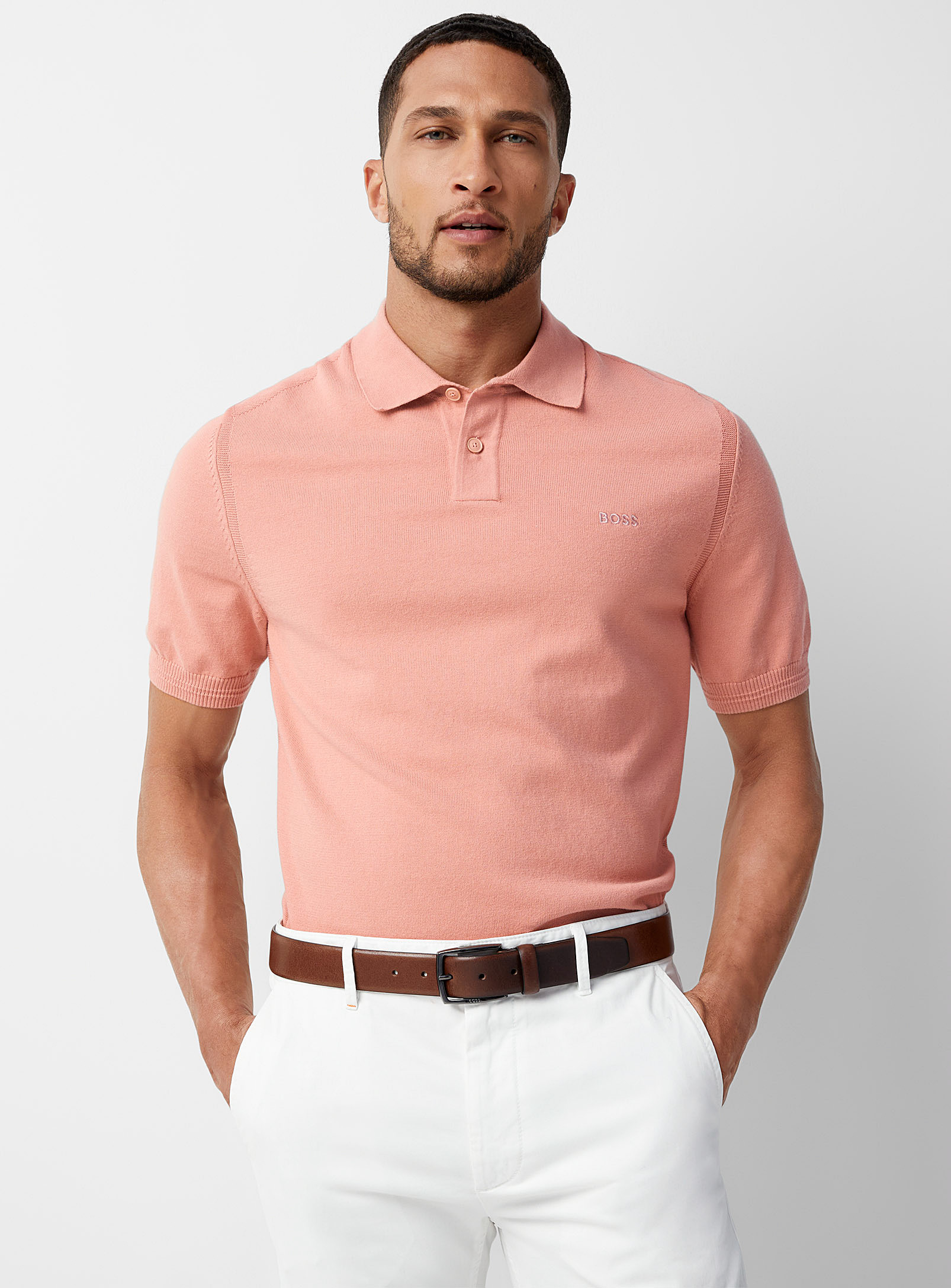 Hugo Boss Asac Knit Polo In Pink