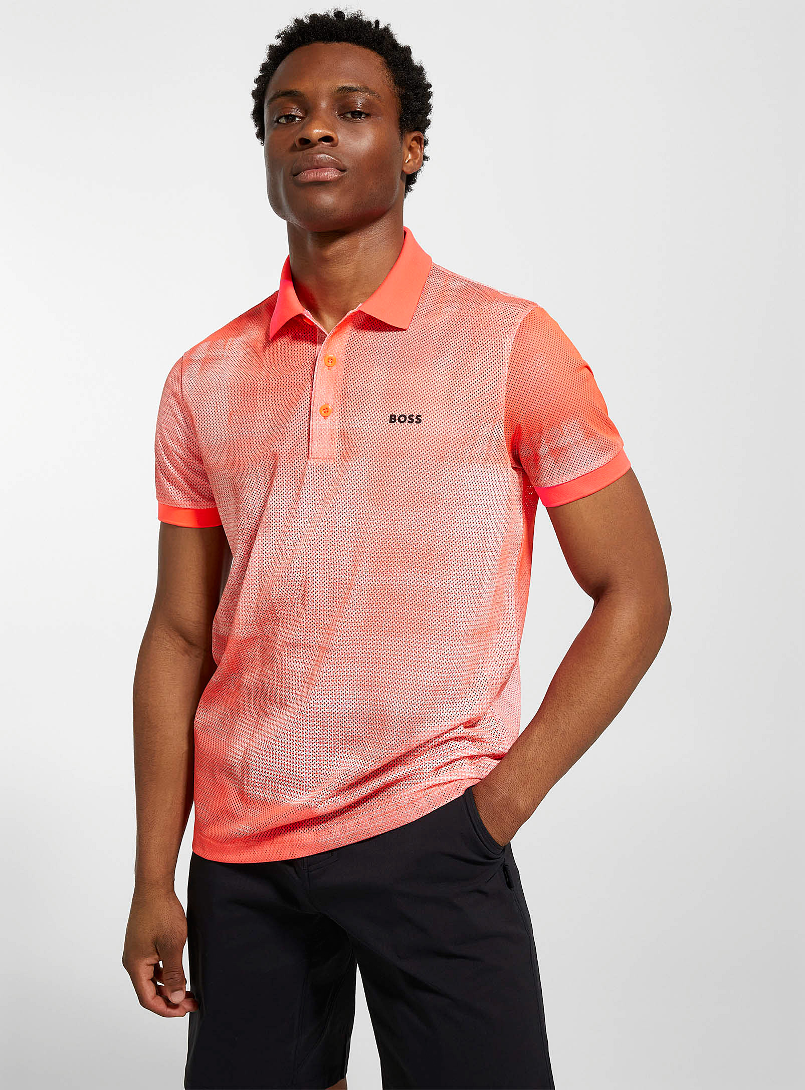 BOSS - Faded-coral mesh golf Polo Shirt