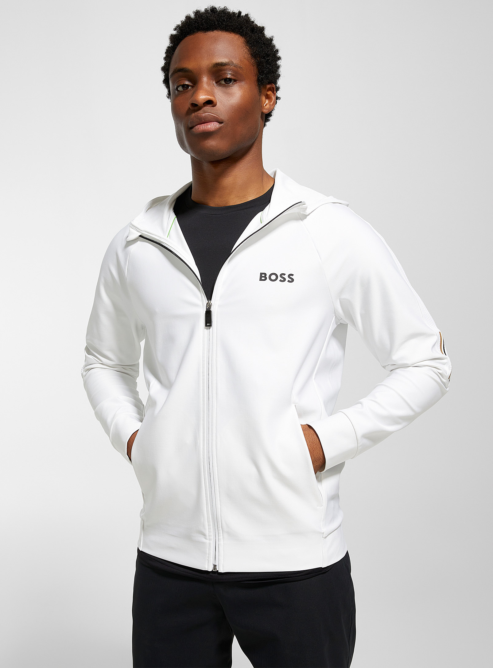 BOSS - Signature-band hooded zip-up sweatshirt