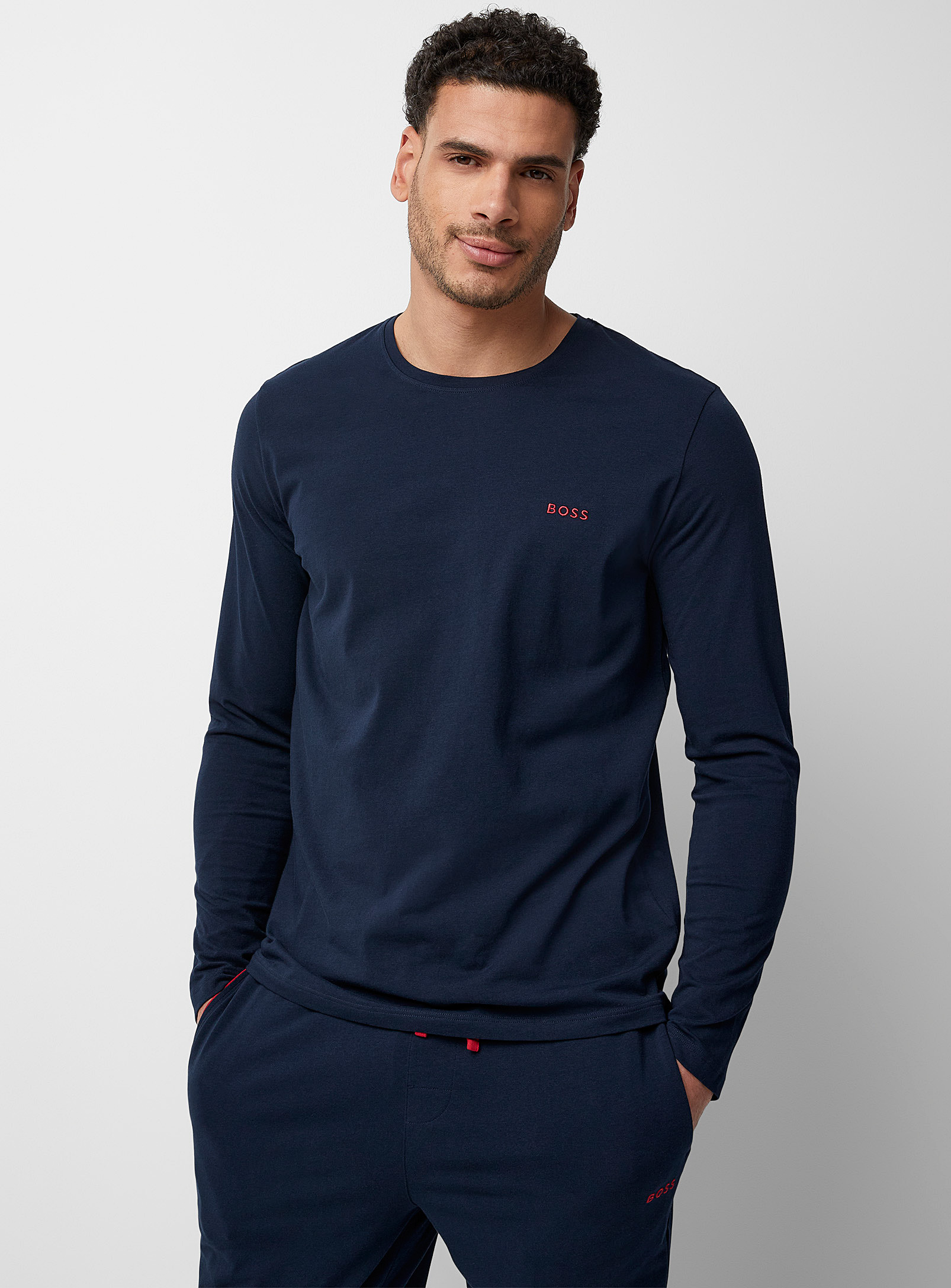 Hugo Boss Red Logo Solid Lounge T-shirt In Marine Blue