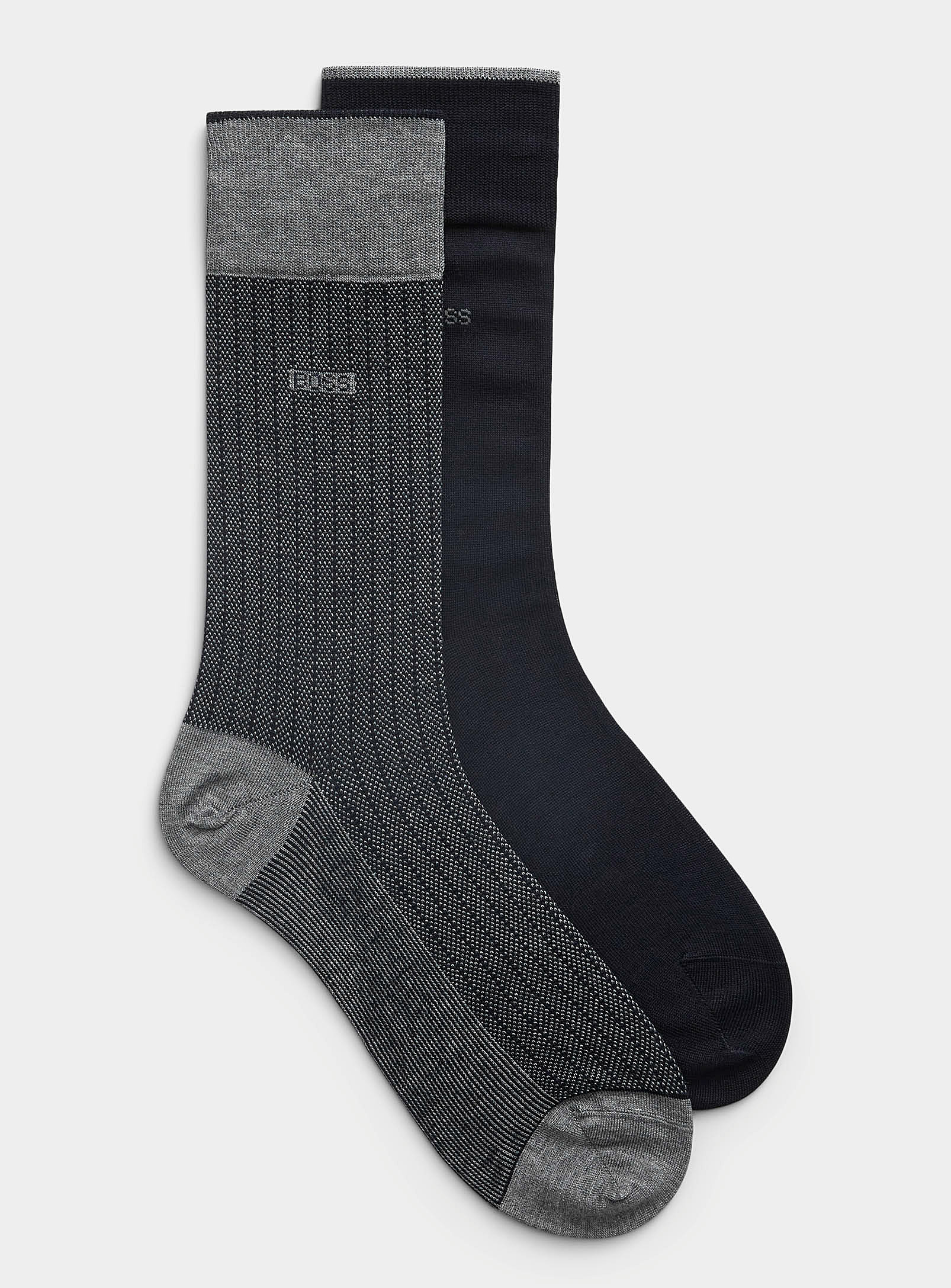 Shop Hugo Boss Solid And Micro-dotted Dress Socks 2-pack In Indigo/dark Blue