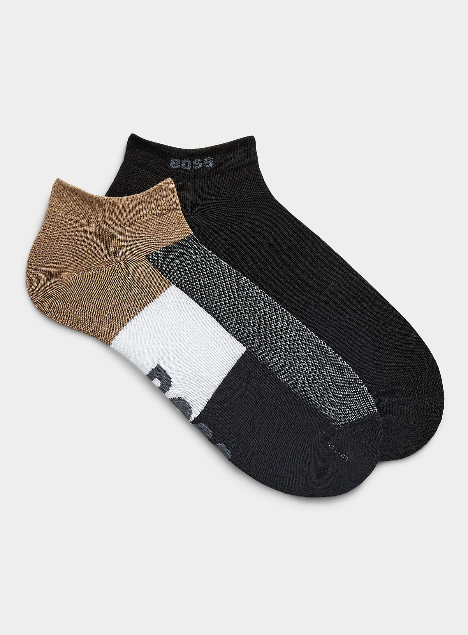 Hugo Boss Solid And Colour-block Ped Socks 2-pack In Multi