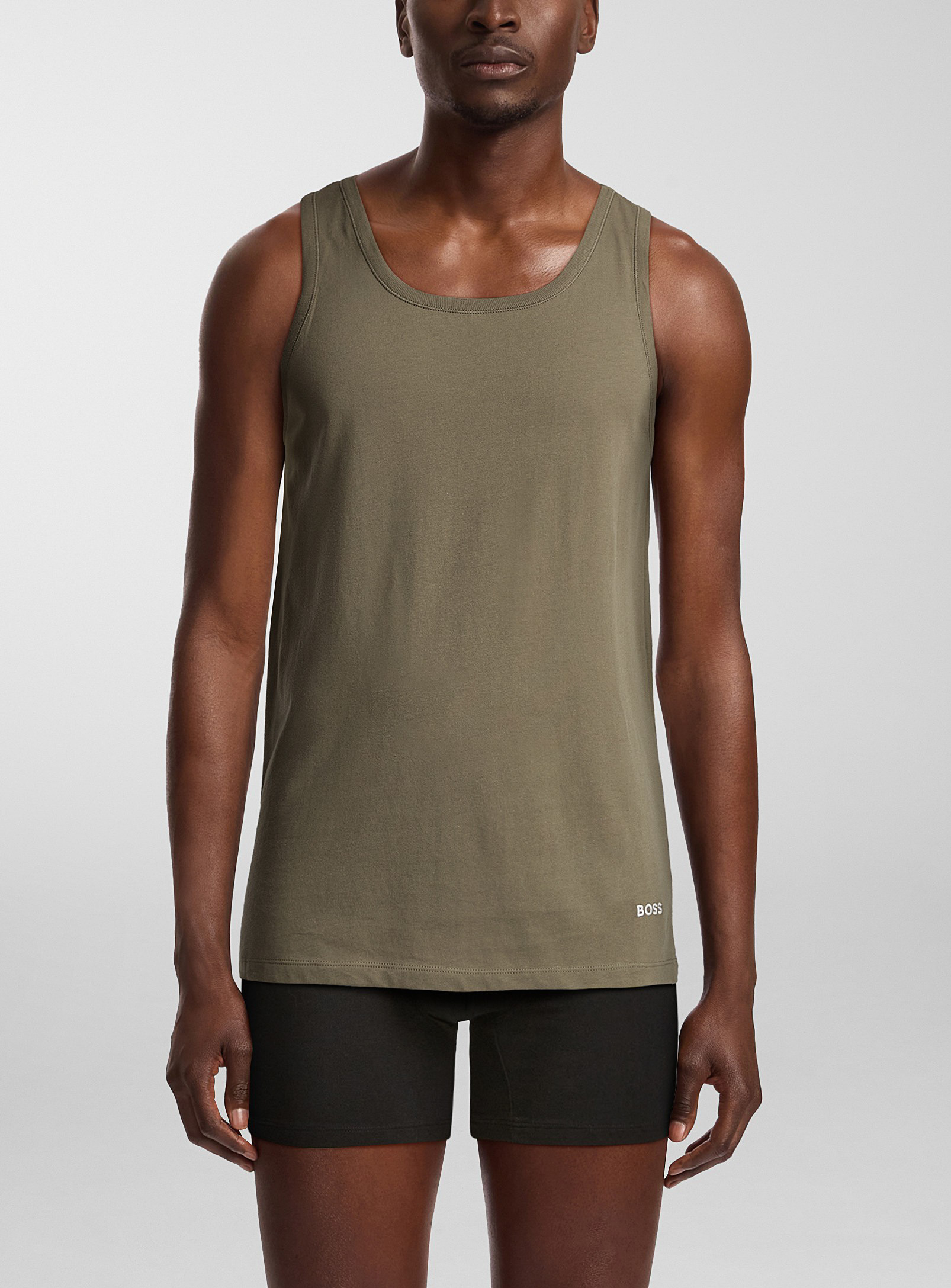 Hugo Boss Embroidered Logo Solid Cami In Mossy Green