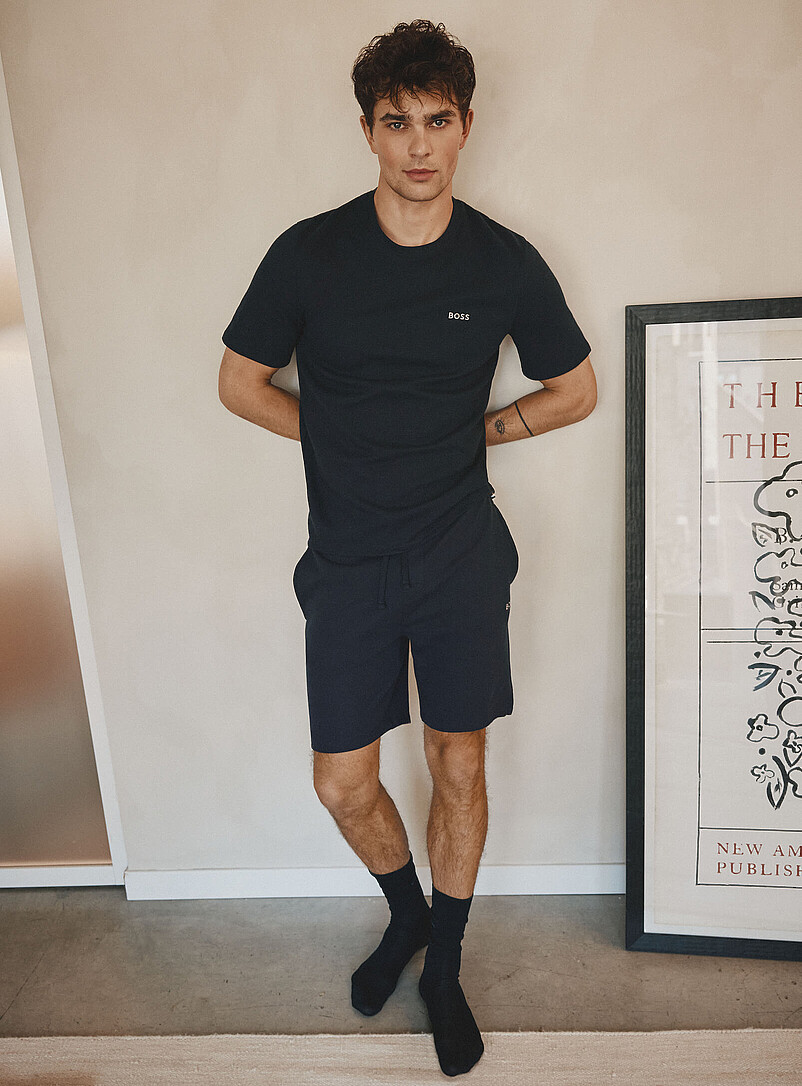 Embroidered-logo waffle pyjama short product image (primary)