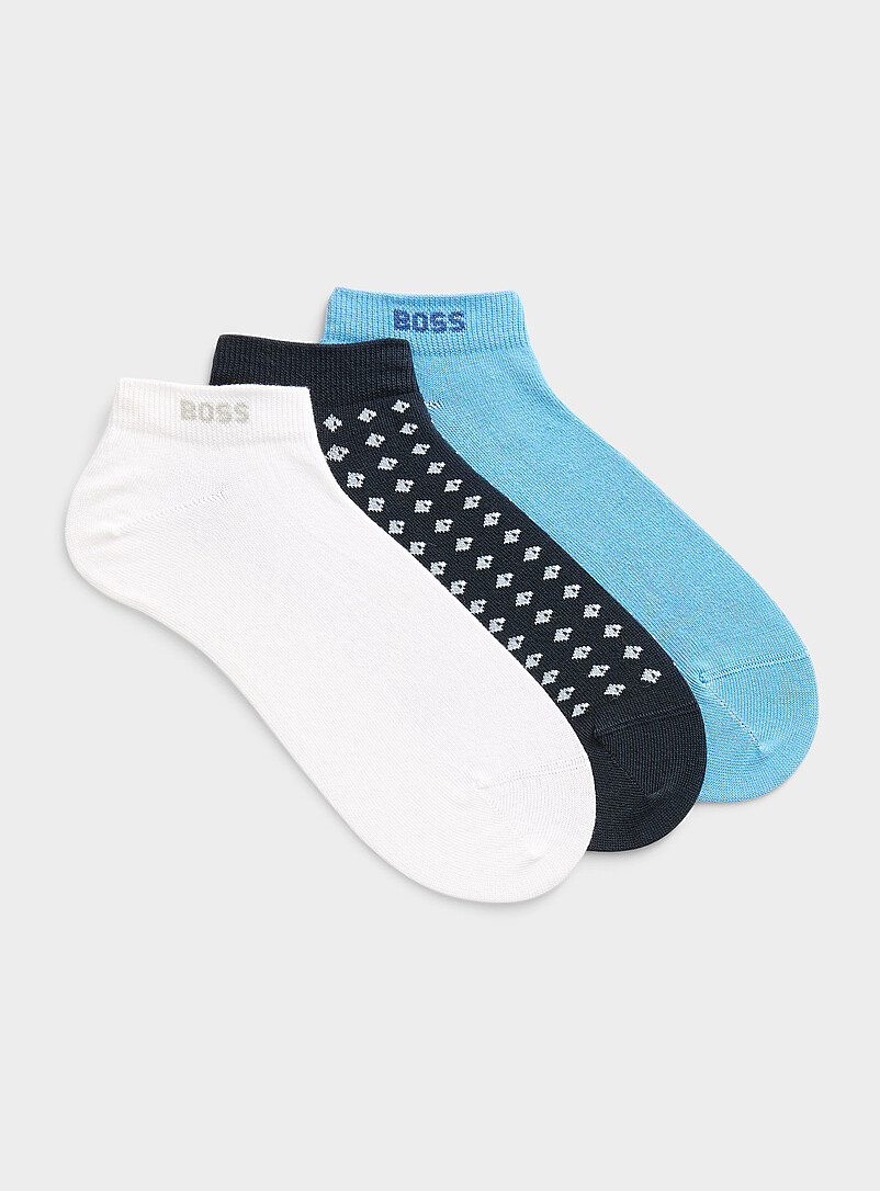 Comfortable white/sky/navy ped socks 3-pack product image (primary)