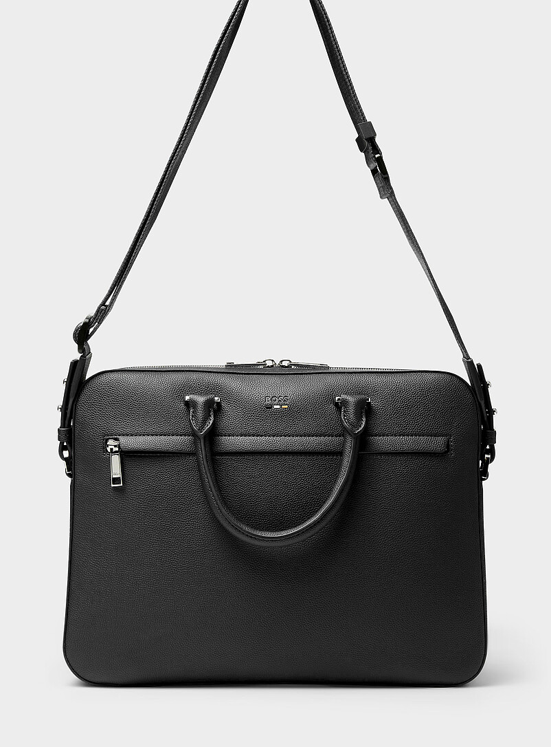 Navy faux-leather briefcase product image (primary)