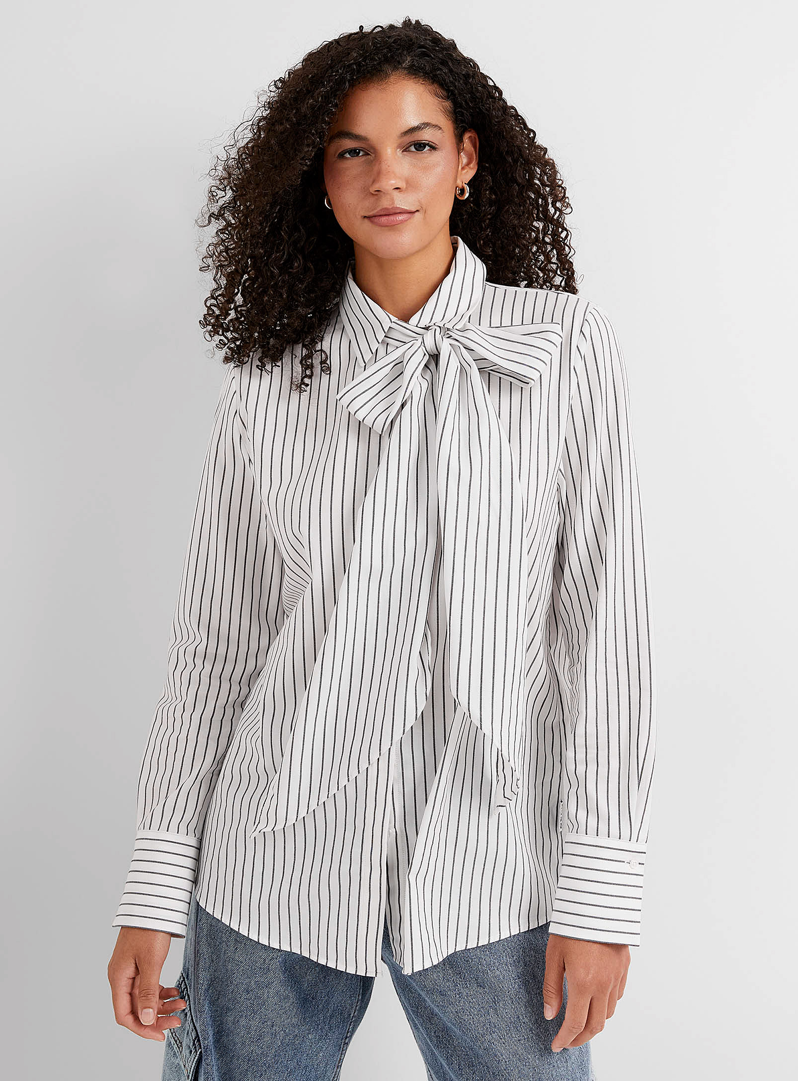 HUGO - Women's Ediora striped tie-neck blouse
