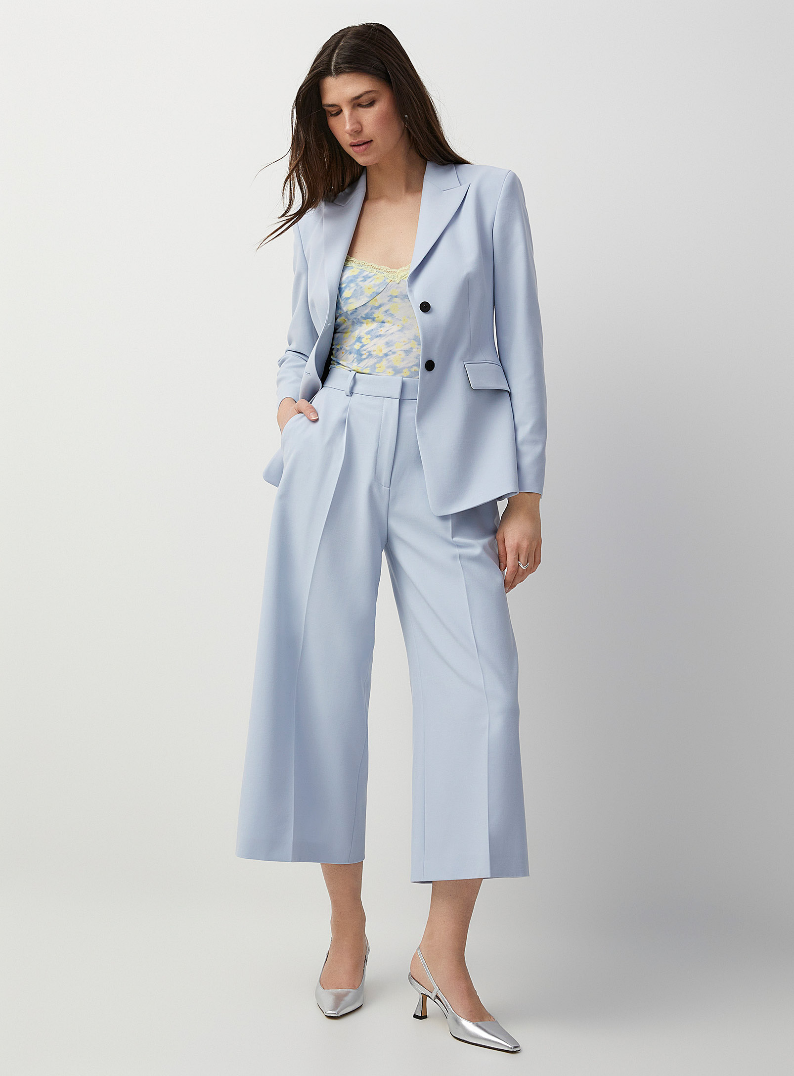 Hugo Halissa Soft Blue Wide-leg Cropped Pant In Lilacs